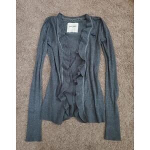 Y2K Abercrombie & Fitch XSmall Fitted Sweater Open Cardigan Ruffles Gray